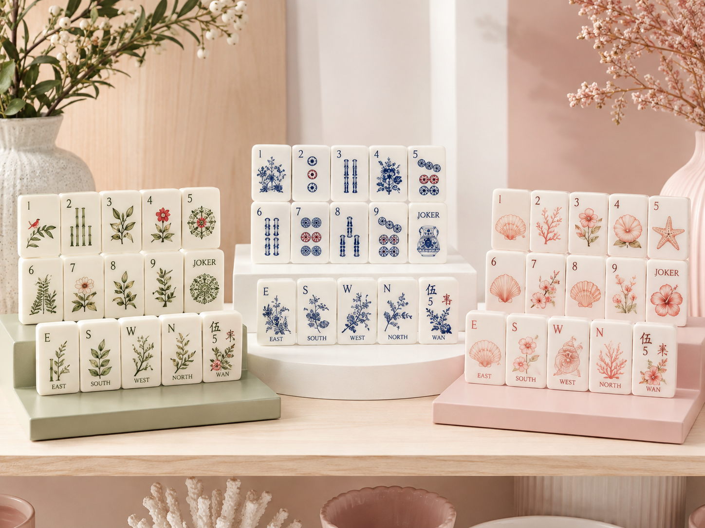 Sage Heron Mahjong set for a retail holiday collection