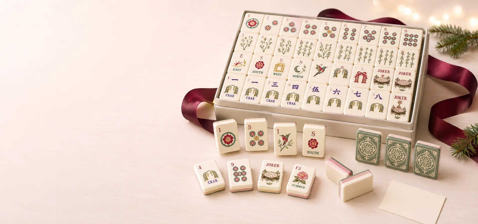 Custom American Mahjong gifts arranged for the holiday season