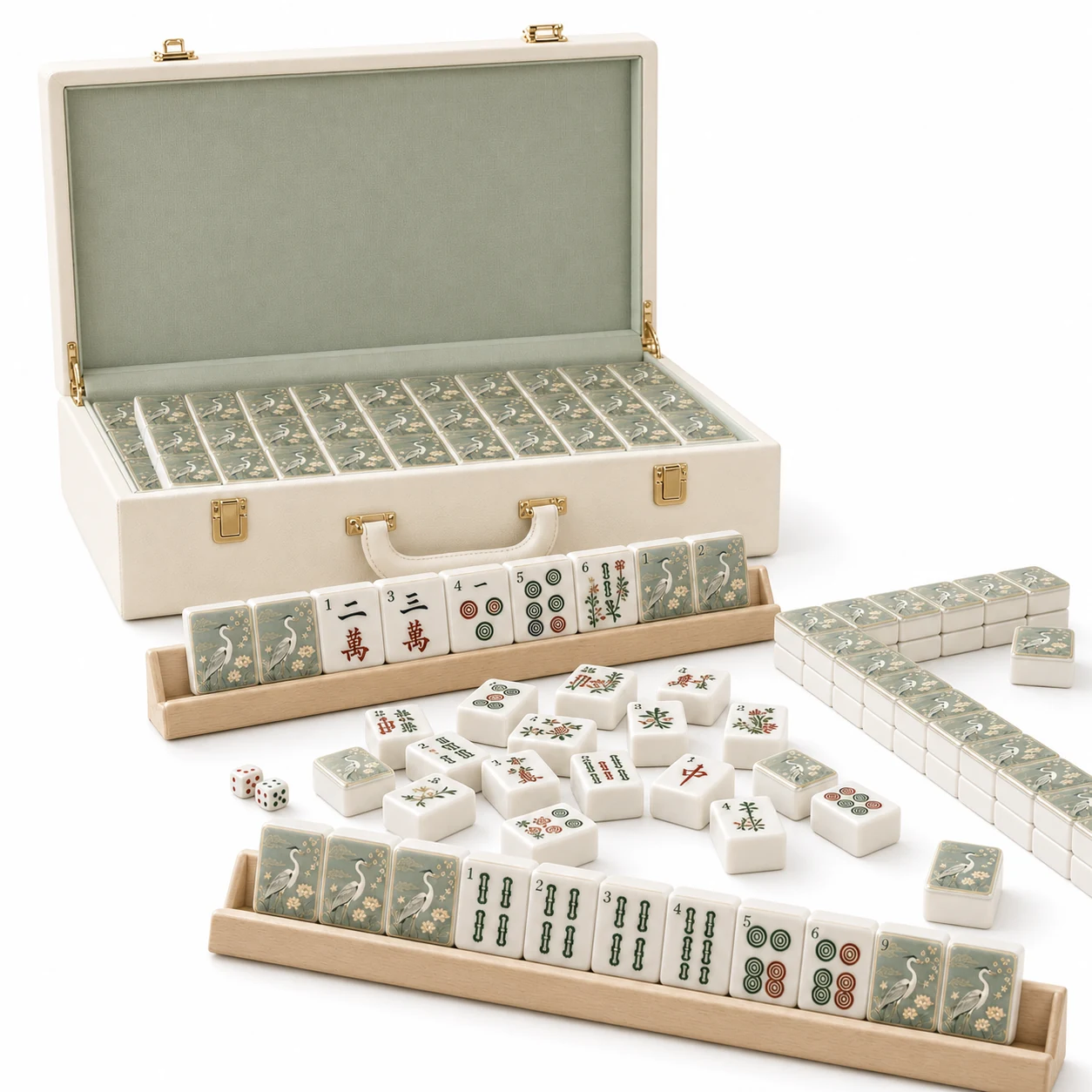 Sage Heron custom American Mahjong complete set with racks and carrying case