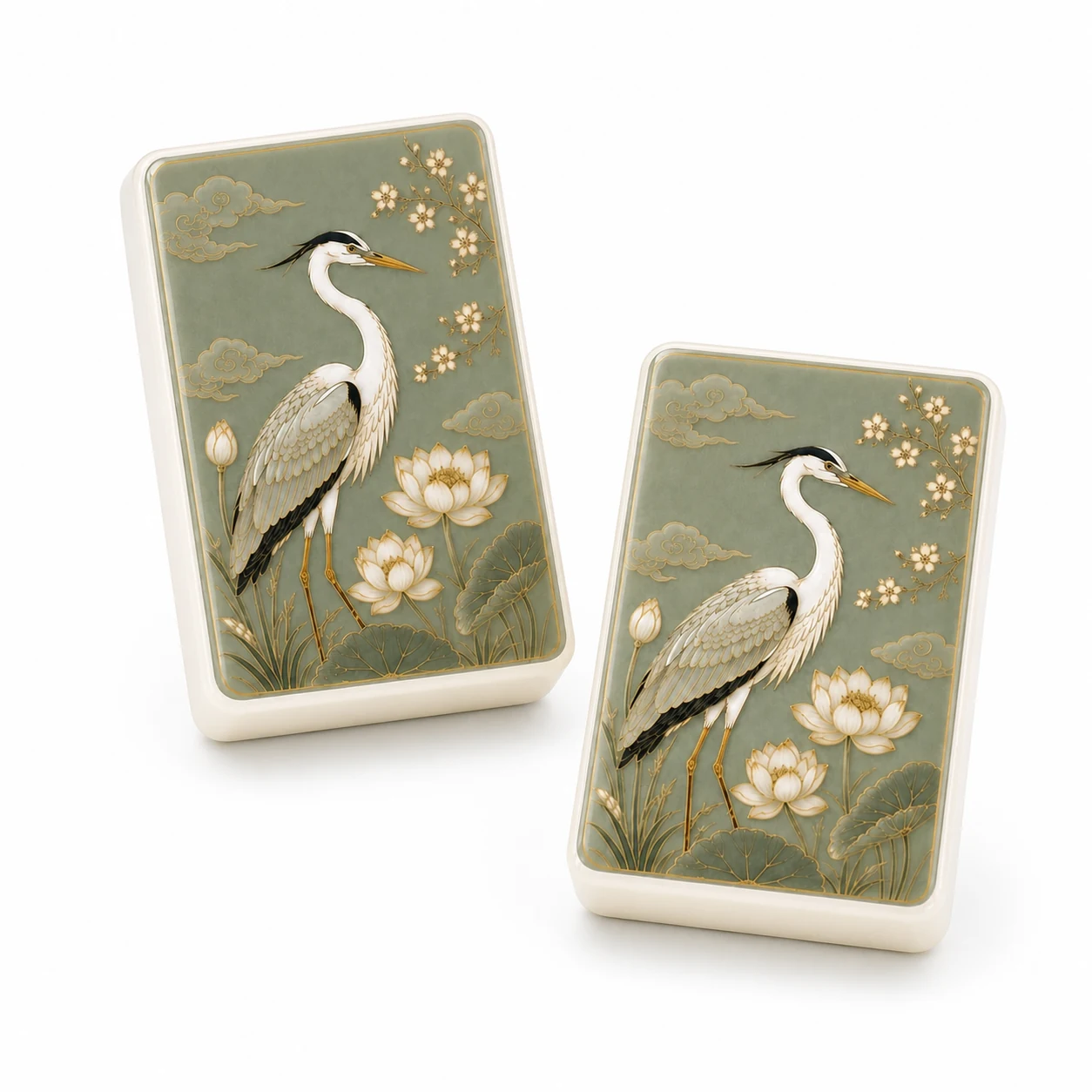 Sage Heron warm ivory acrylic tile face and back detail