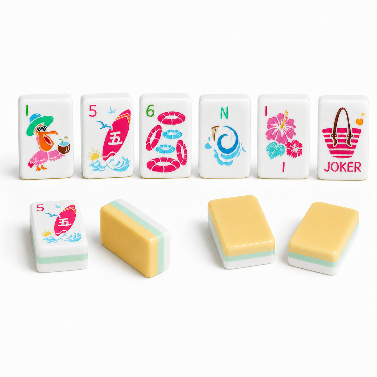 Coastal Summer beach, surf, flower and joker tile details