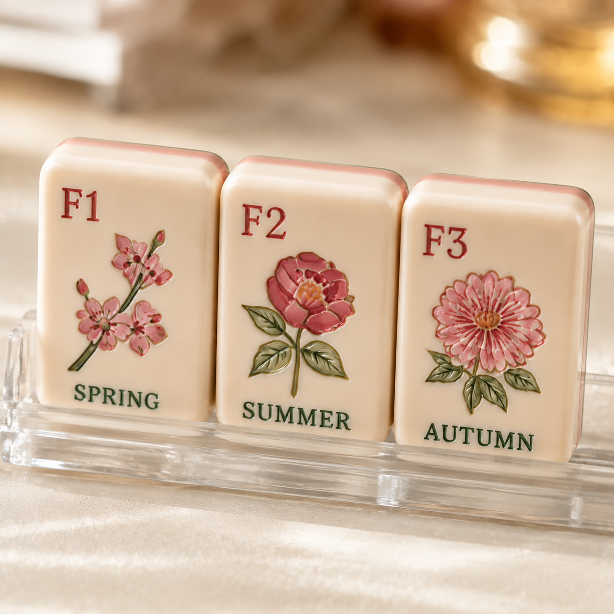 Blue Porcelain Mahjong tile faces backs and layered side detail