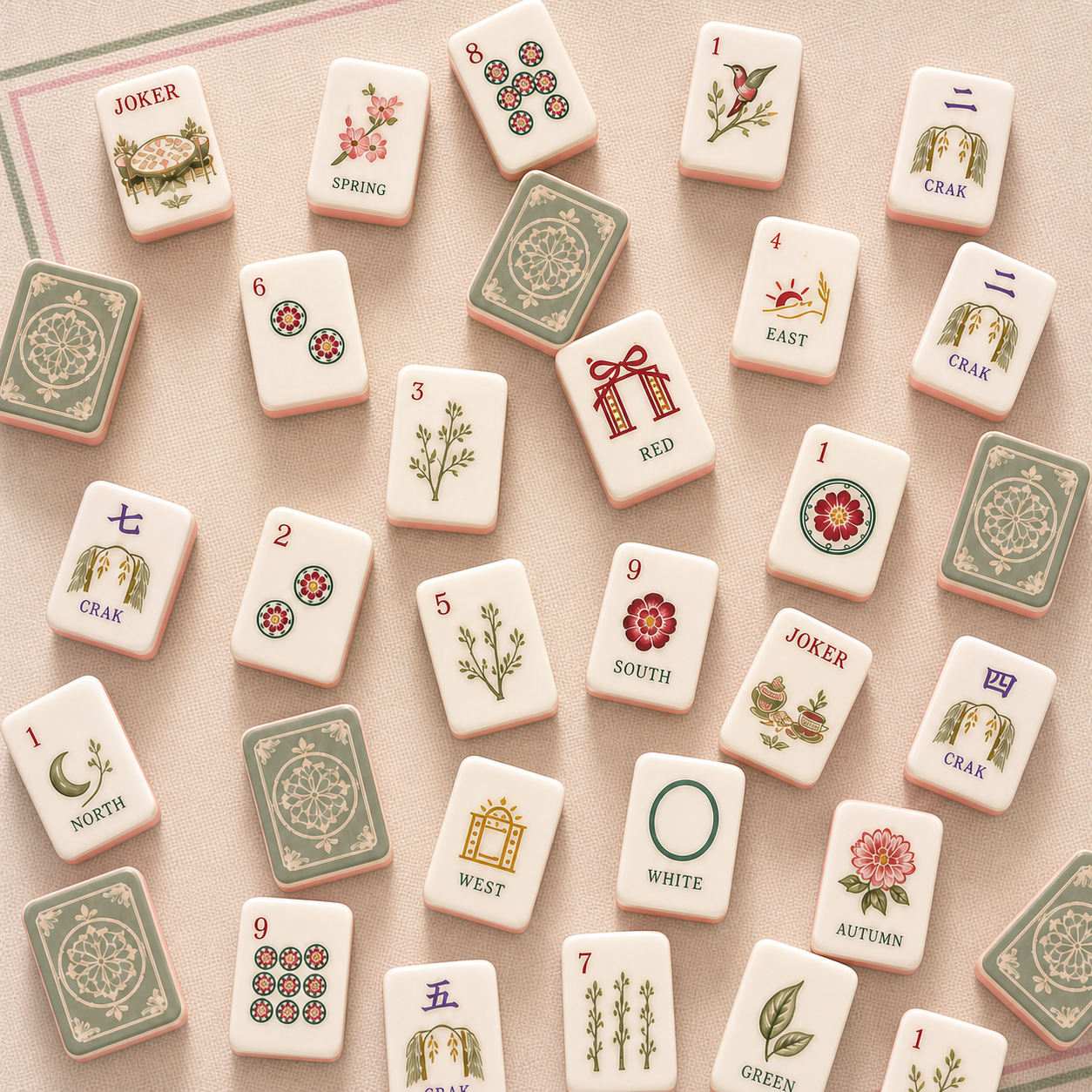 Soft Garden Mahjong tile artwork and three-layer detail